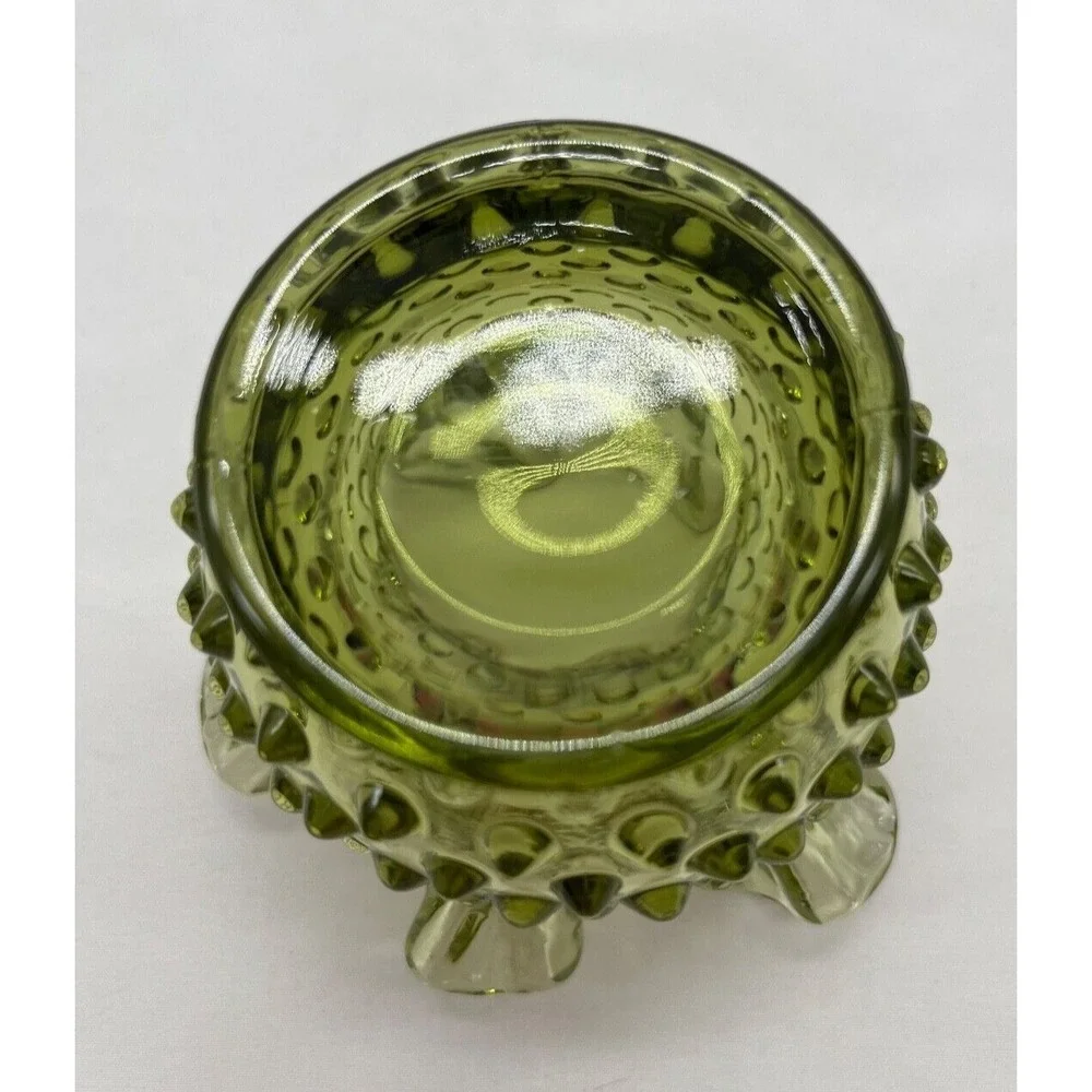 Fenton Glass Avocado Green Transparent Hobnail Vintage Ruffled Edge Vase